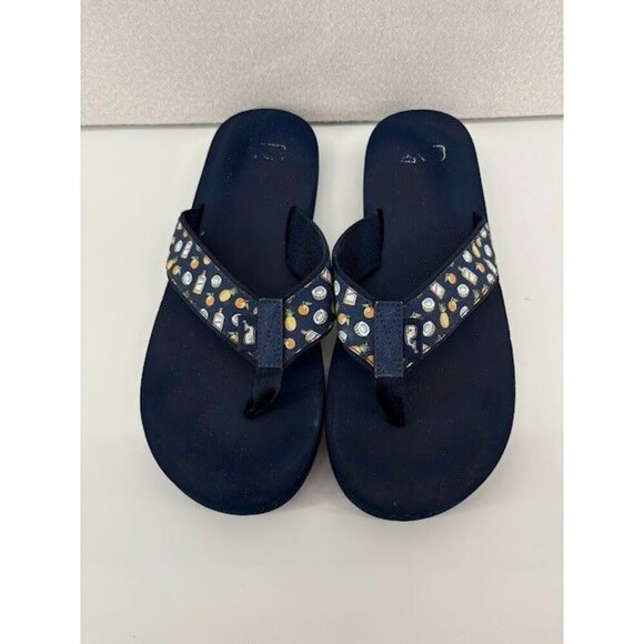 Men's Size 9 Navy Blue Vineyard Vines Canvas Flip Flops Tropical Pattern - Picture 3 of 5